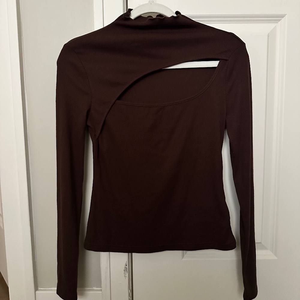 Brown Long Sleeve Cutout Shirt